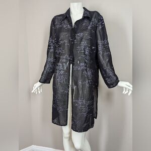 Vintage Steilmann Sheer Black Shirt Dress – Glitter Script Print – Y2K Goth Roma